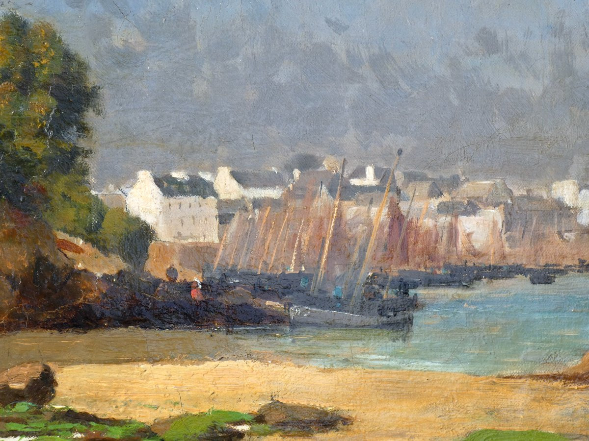 Huile Sur Toile, Vue de Bretagne XIXe , Signée Le Sénéchal , Peintre De La Marine , Pêcheuses -photo-3