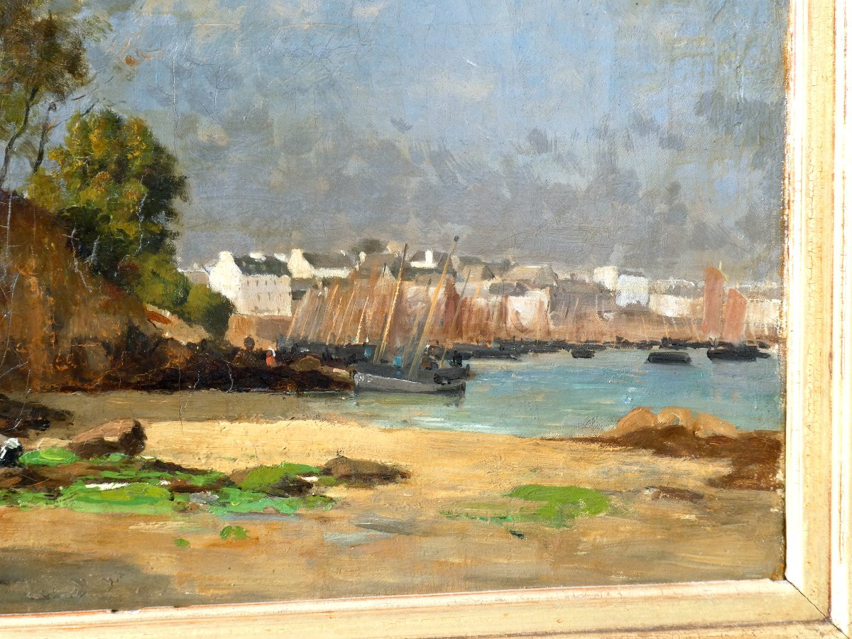Huile Sur Toile, Vue de Bretagne XIXe , Signée Le Sénéchal , Peintre De La Marine , Pêcheuses -photo-1