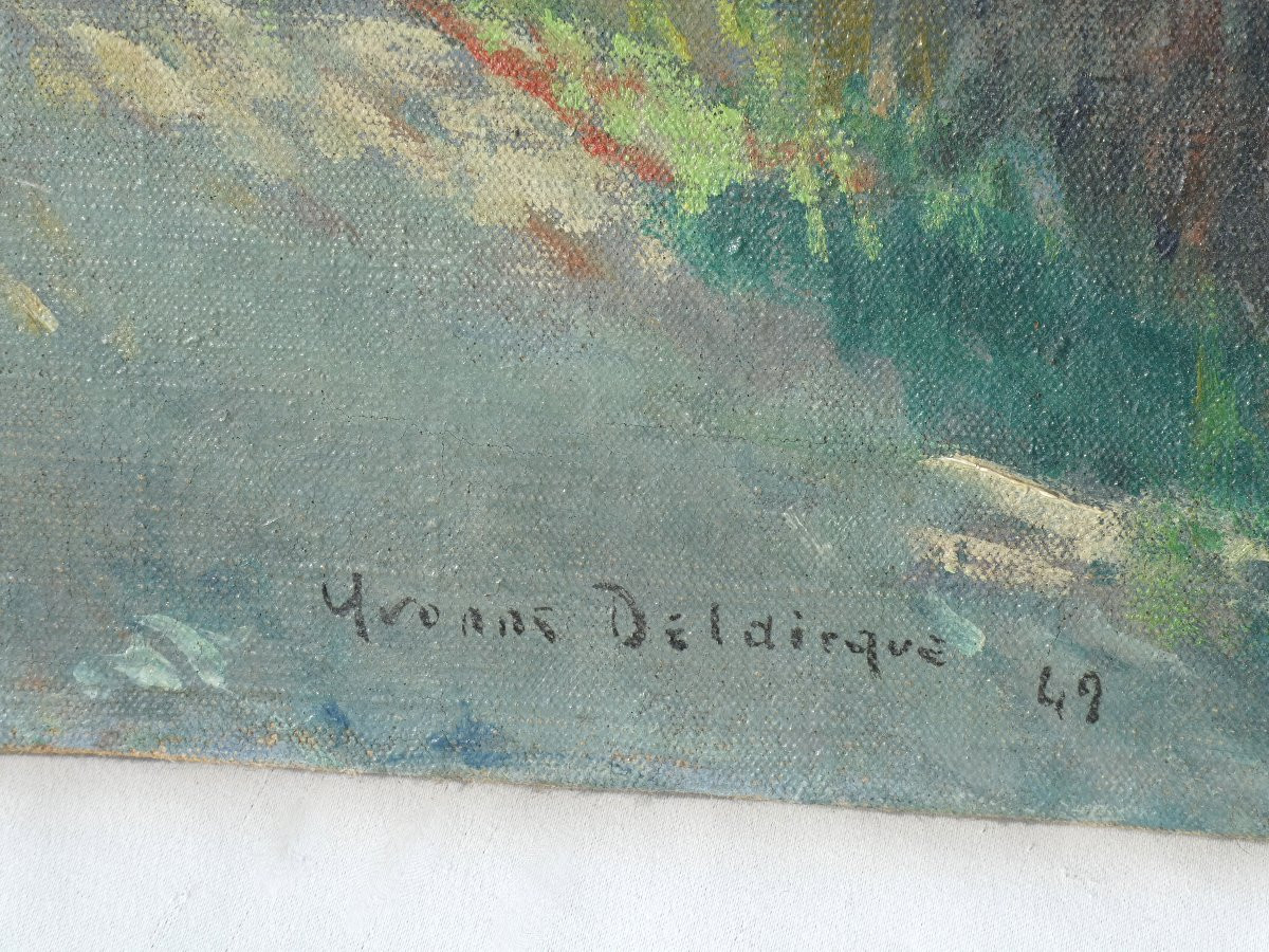Huile Sur Toile Peinture Post Impressionniste , Signée Yvonne Deldicque , Flandres Nord Hainaut-photo-3
