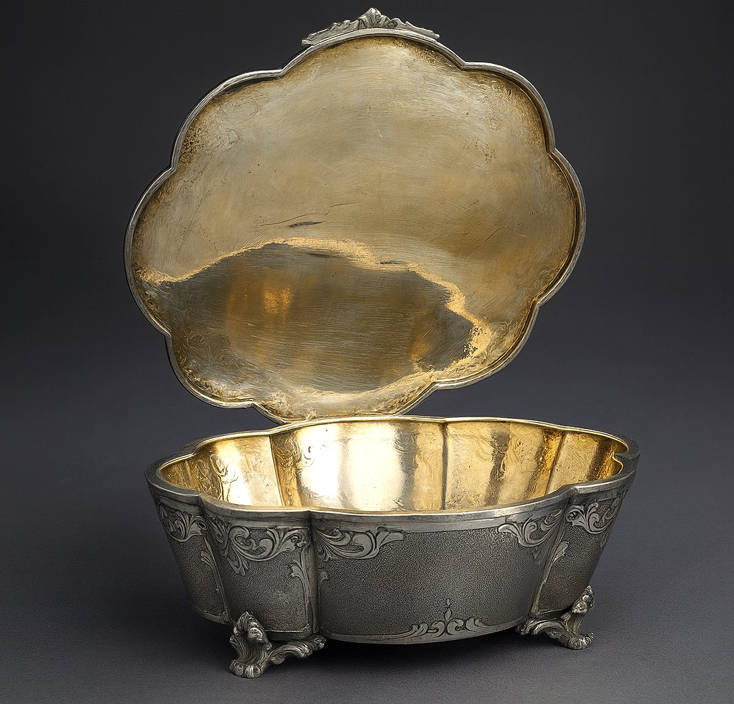 Large Solid Silver Jewelry Box, Napoleon III Style, Malachite Cabochon, Case-photo-2