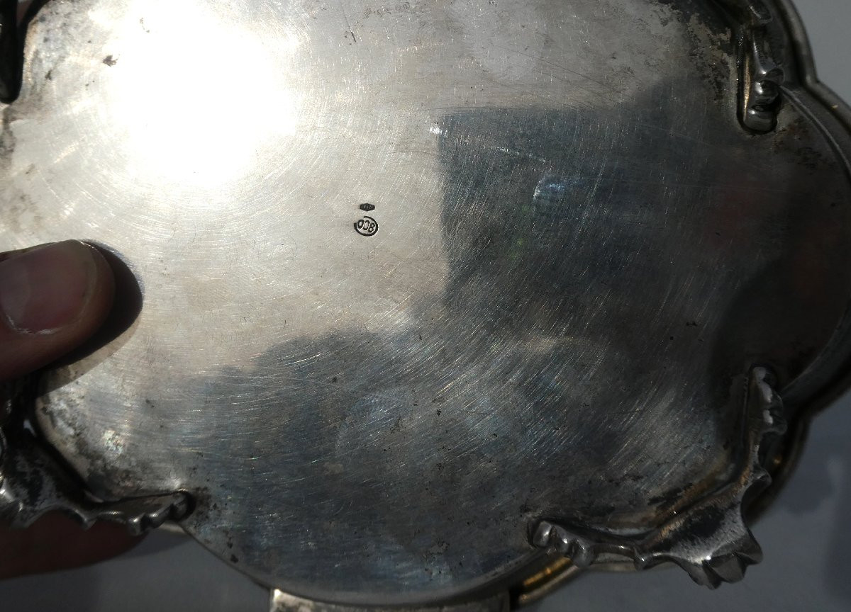 Large Solid Silver Jewelry Box, Napoleon III Style, Malachite Cabochon, Case-photo-1