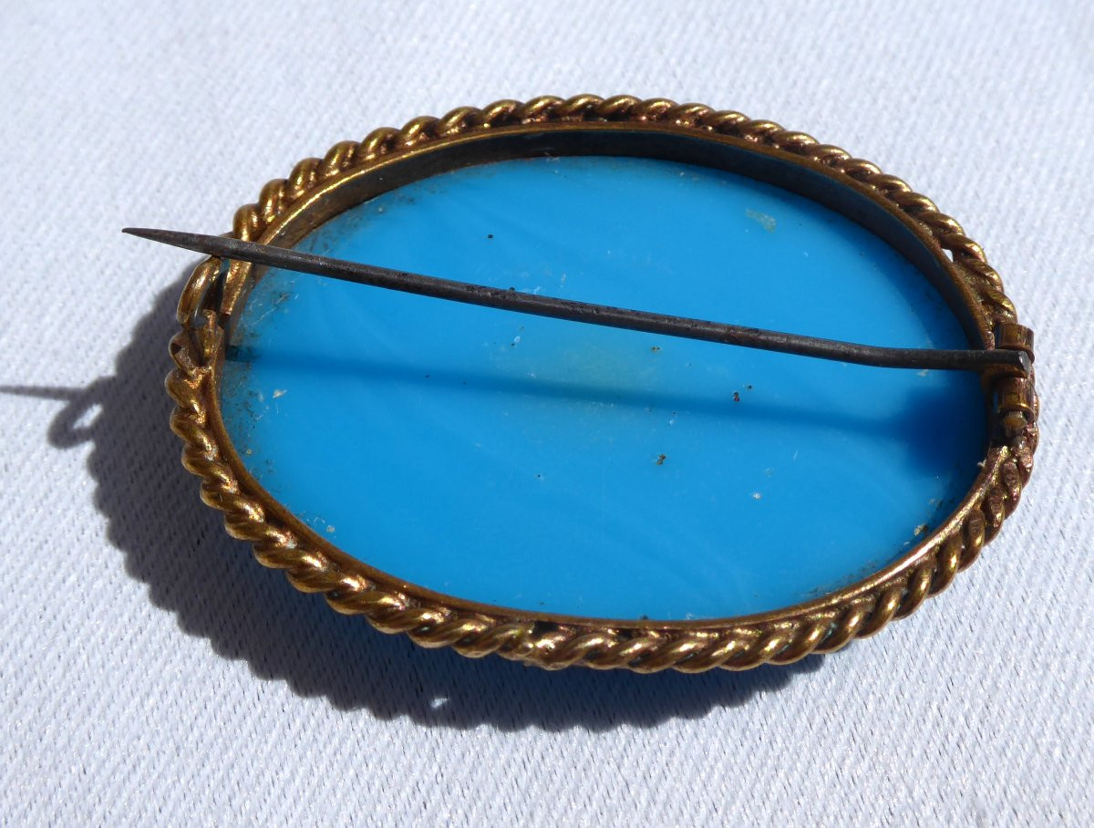 Opaline Glass Brooch, Napoleon III Period, 19th Century Jewelry, Antique Ruins, Romantic-photo-2