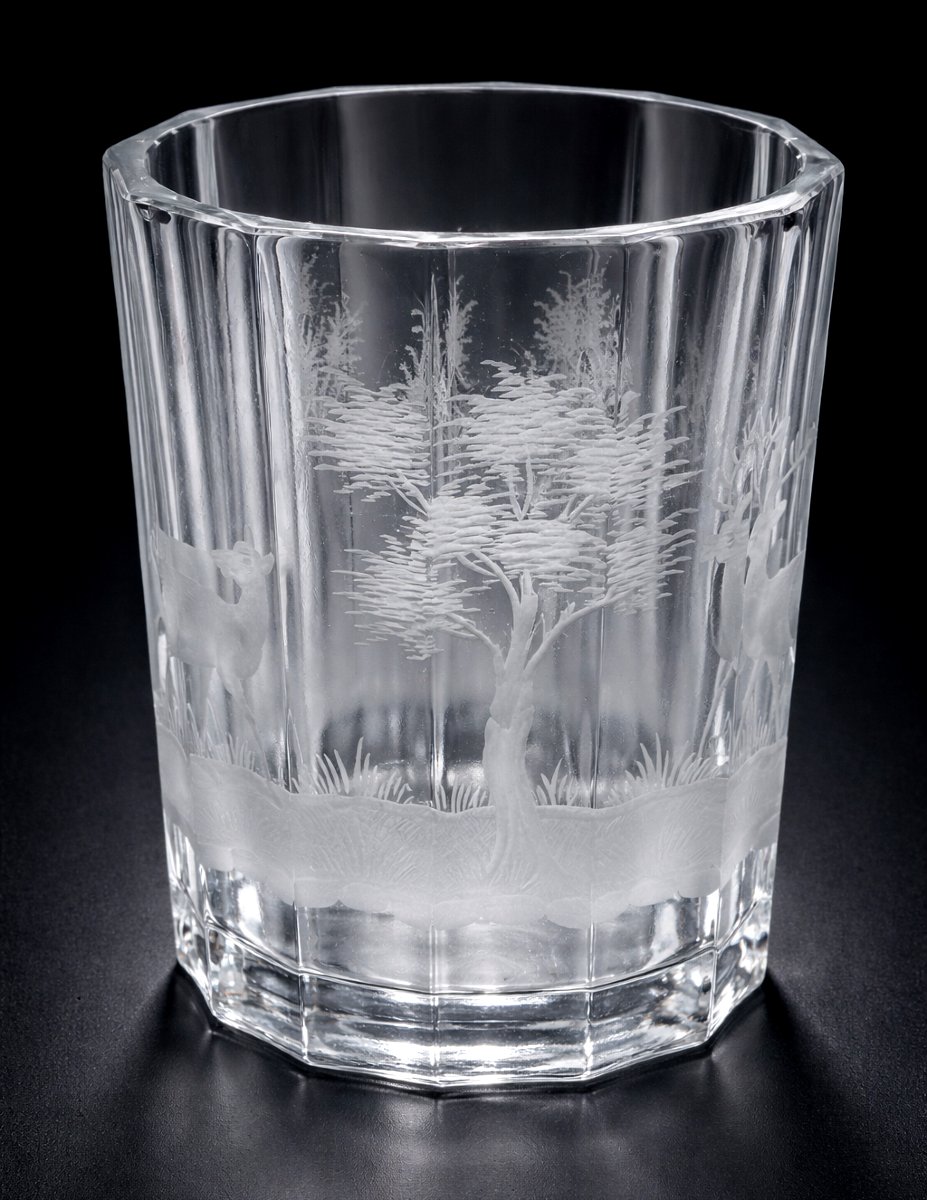 Grand Verre / Vase En Cristal Signé De Baccarat , Décor Gravé De Cerf Et Biche , Napoléon III-photo-2
