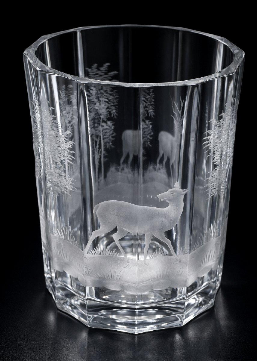 Grand Verre / Vase En Cristal Signé De Baccarat , Décor Gravé De Cerf Et Biche , Napoléon III-photo-3