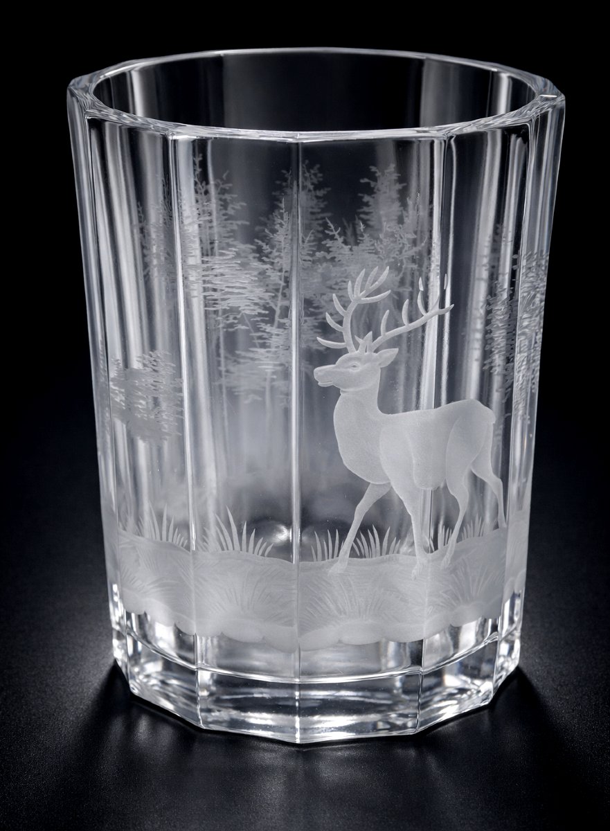 Grand Verre / Vase En Cristal Signé De Baccarat , Décor Gravé De Cerf Et Biche , Napoléon III-photo-1