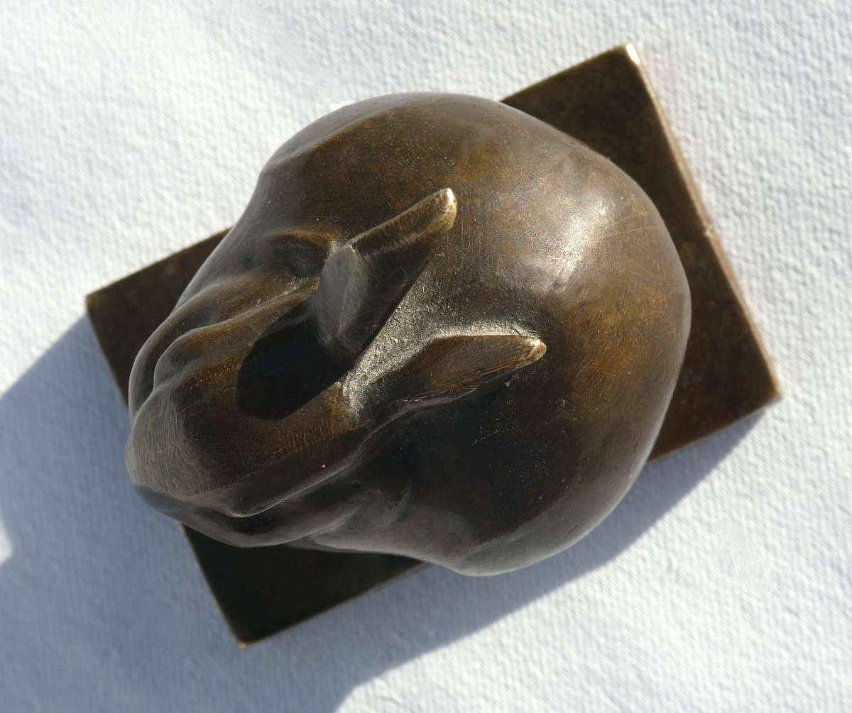 Bronze Sculpture, Jeweled Rabbit, Raised Ear, Edouard Marcel Sandoz, Animal Subject -photo-3