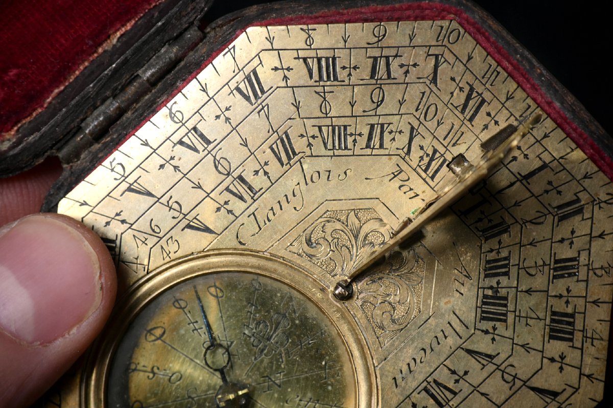 Butterfield-type Sundial, 18th Century, Signed Claude Langlois, Case, Compass 1750-photo-4