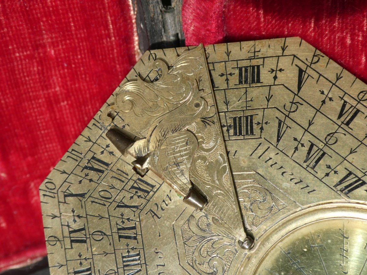 Butterfield-type Sundial, 18th Century, Signed Claude Langlois, Case, Compass 1750-photo-4
