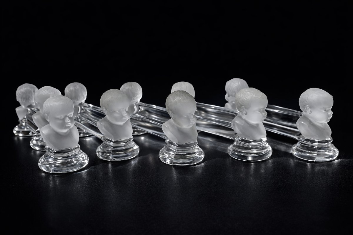 Set Of 12 Baccarat Crystal Knife Rests, King Of Rome / Child By Houdon, 19th Century-photo-2