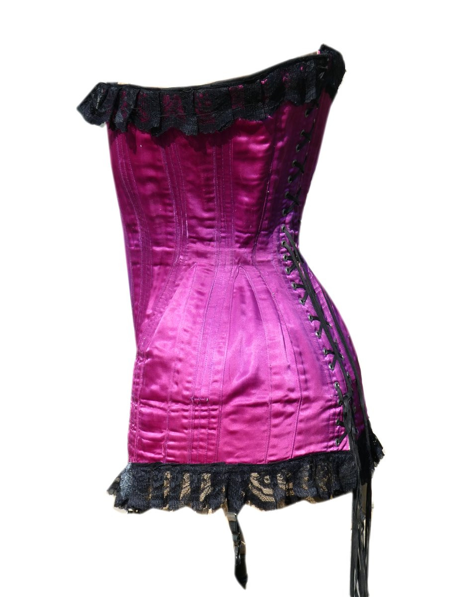 Corset De Femme Vers 1910 , Soie Pourpre , Lingerie Belle Epoque , 1900 , Costume  Dentelle-photo-3
