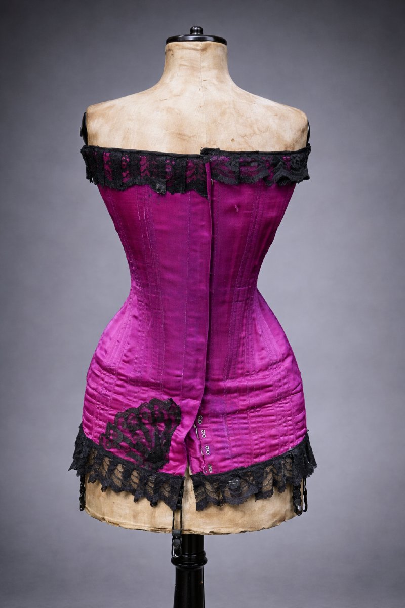 Corset De Femme Vers 1910 , Soie Pourpre , Lingerie Belle Epoque , 1900 , Costume  Dentelle-photo-4
