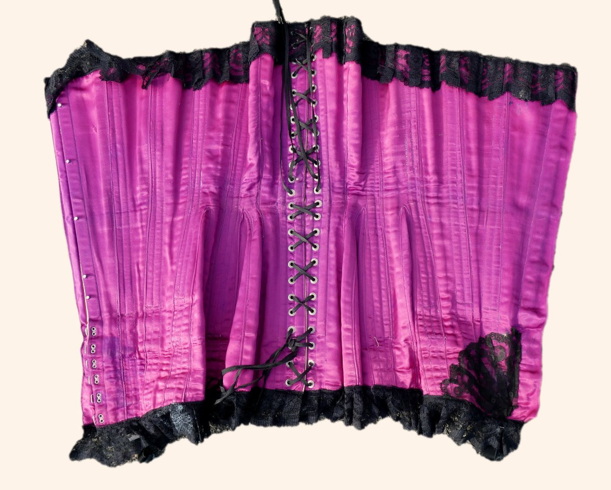 Corset De Femme Vers 1910 , Soie Pourpre , Lingerie Belle Epoque , 1900 , Costume  Dentelle-photo-3