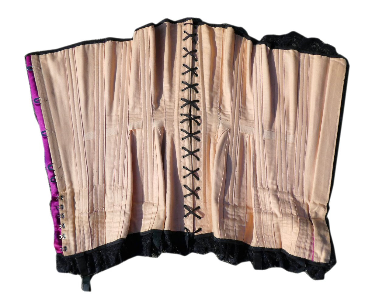 Corset De Femme Vers 1910 , Soie Pourpre , Lingerie Belle Epoque , 1900 , Costume  Dentelle-photo-5