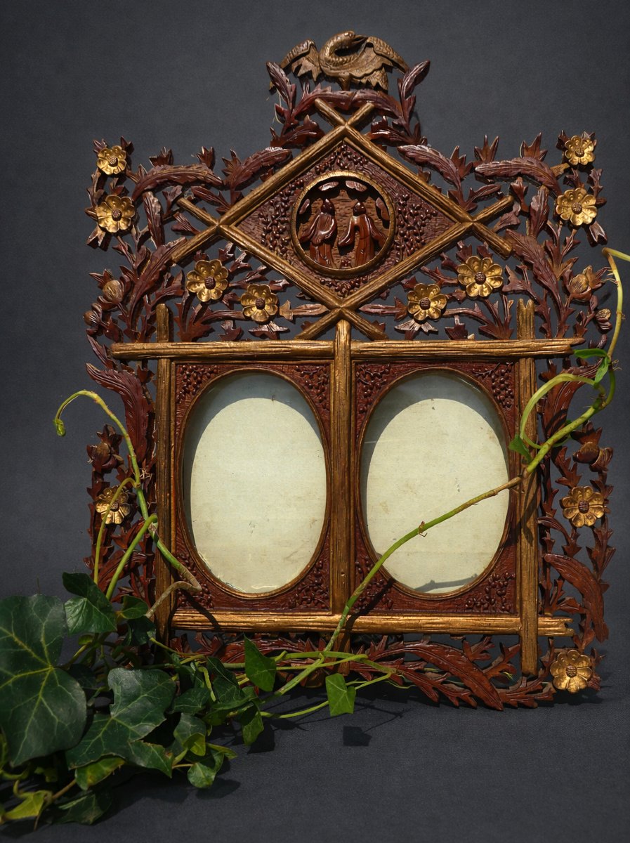Double View Photo Frame, Carved Wood In The Style Of Gabriel Viardot, Napoleon III 19th Century, China/asia-photo-3