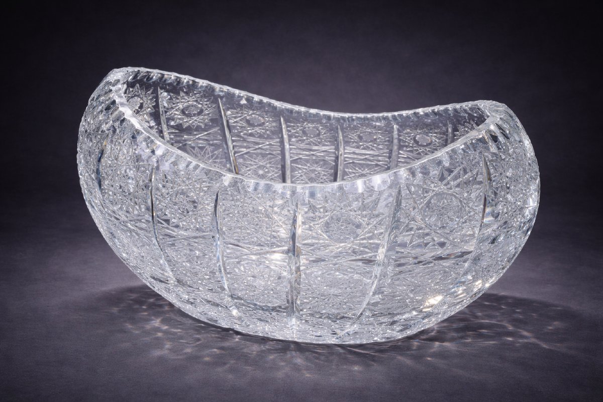Jardiniere Navette Centre De Table En Cristal Taillé , Décor d'étoiles , Style Saint Louis 1900-photo-2