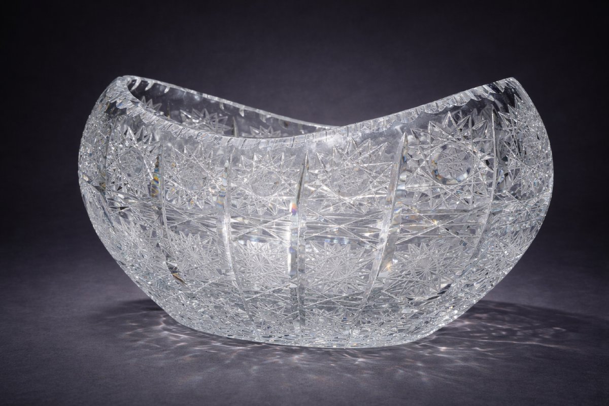 Jardiniere Navette Centre De Table En Cristal Taillé , Décor d'étoiles , Style Saint Louis 1900-photo-3