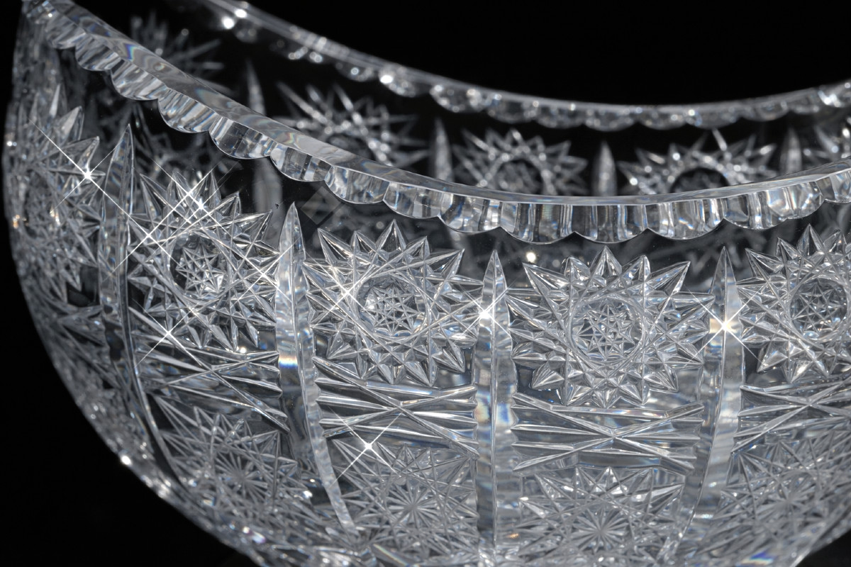 Jardiniere Navette Centre De Table En Cristal Taillé , Décor d'étoiles , Style Saint Louis 1900-photo-4
