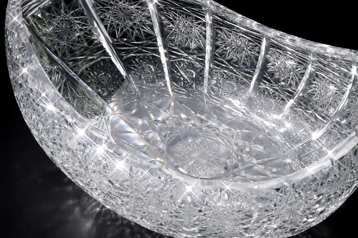 Jardiniere Navette Centre De Table En Cristal Taillé , Décor d'étoiles , Style Saint Louis 1900-photo-1