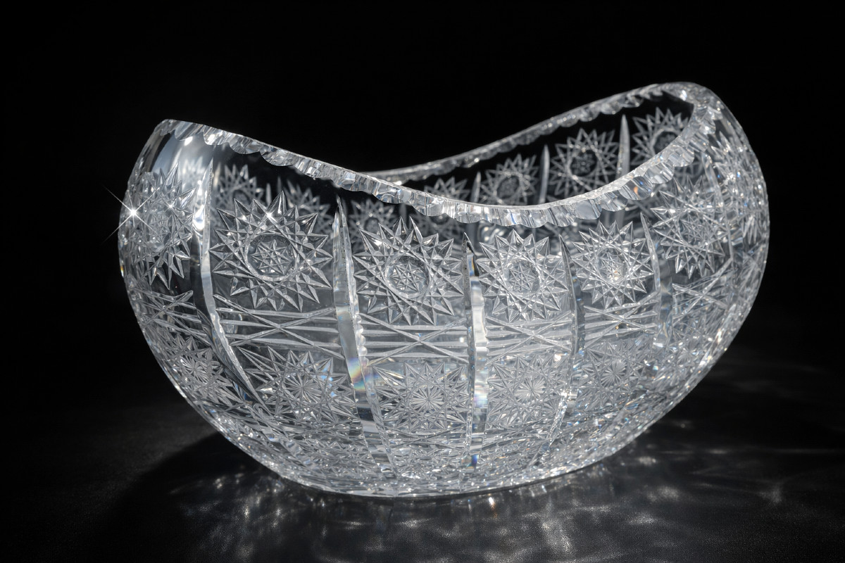 Jardiniere Navette Centre De Table En Cristal Taillé , Décor d'étoiles , Style Saint Louis 1900
