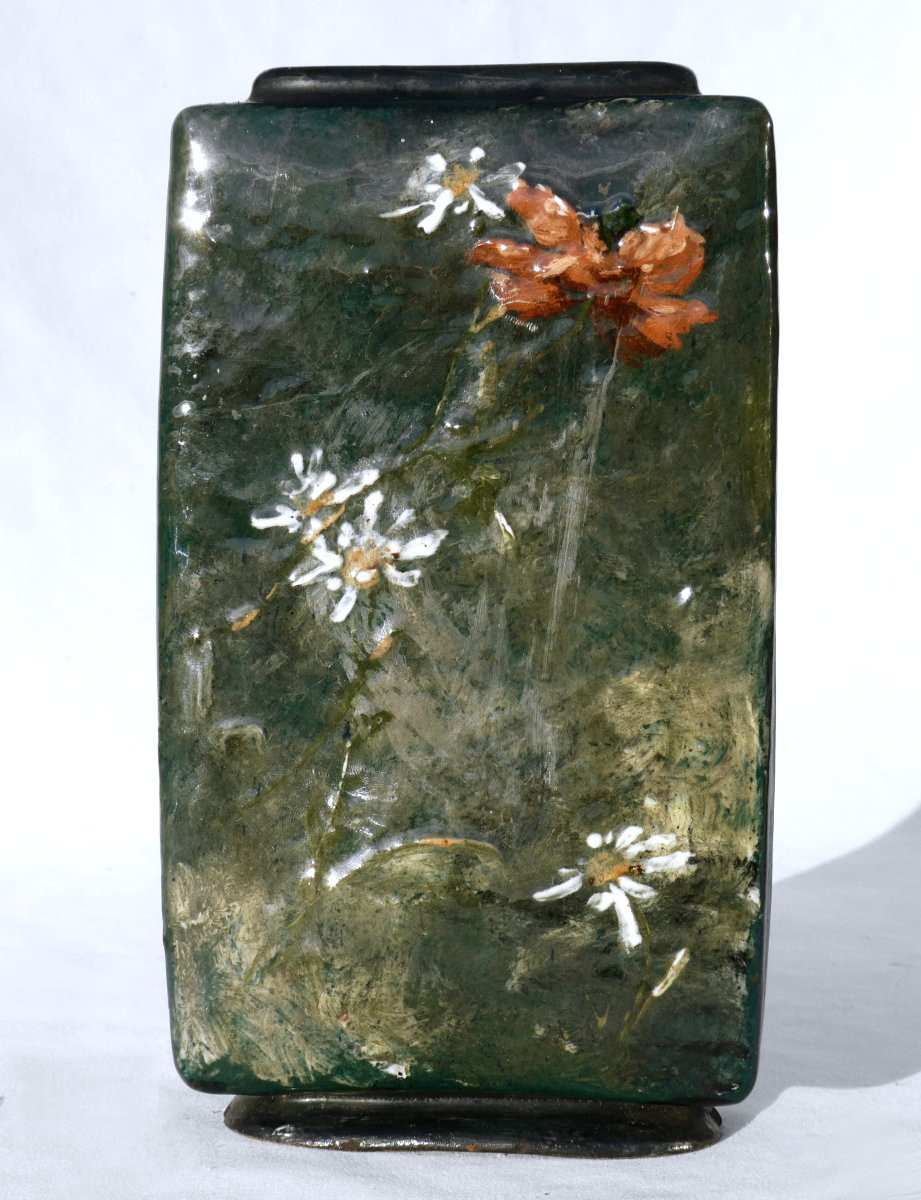 Vase Impressionniste , Haviland and Co , Signé Édouard Dammouse , Barbotine XIXe 1870 Auteuil-photo-2