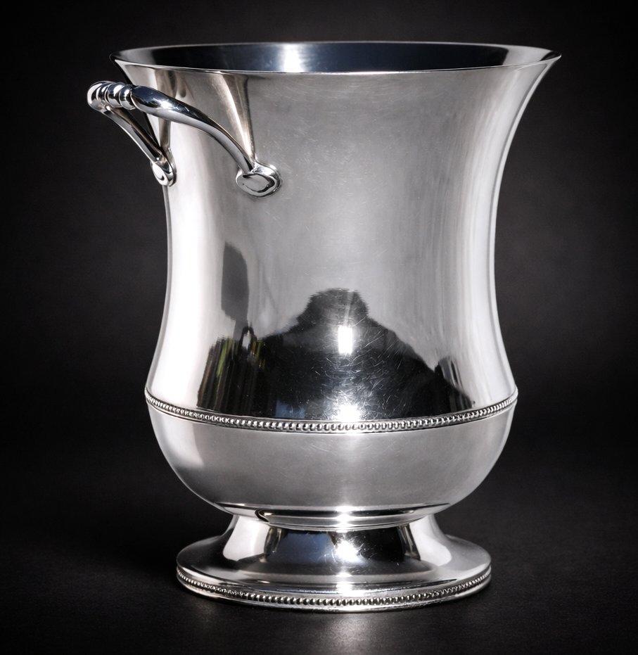Seau A Champagne , Metal Argenté , Frises de Perles , 1930 , Vase , Rafraichissoir -photo-2