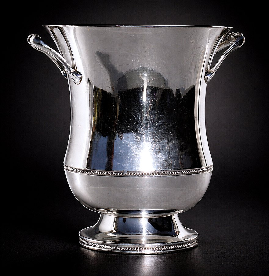 Seau A Champagne , Metal Argenté , Frises de Perles , 1930 , Vase , Rafraichissoir -photo-3