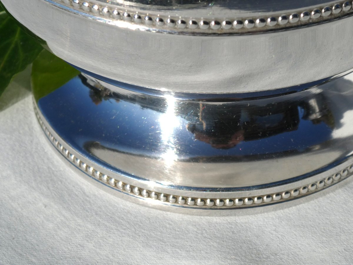 Seau A Champagne , Metal Argenté , Frises de Perles , 1930 , Vase , Rafraichissoir -photo-4