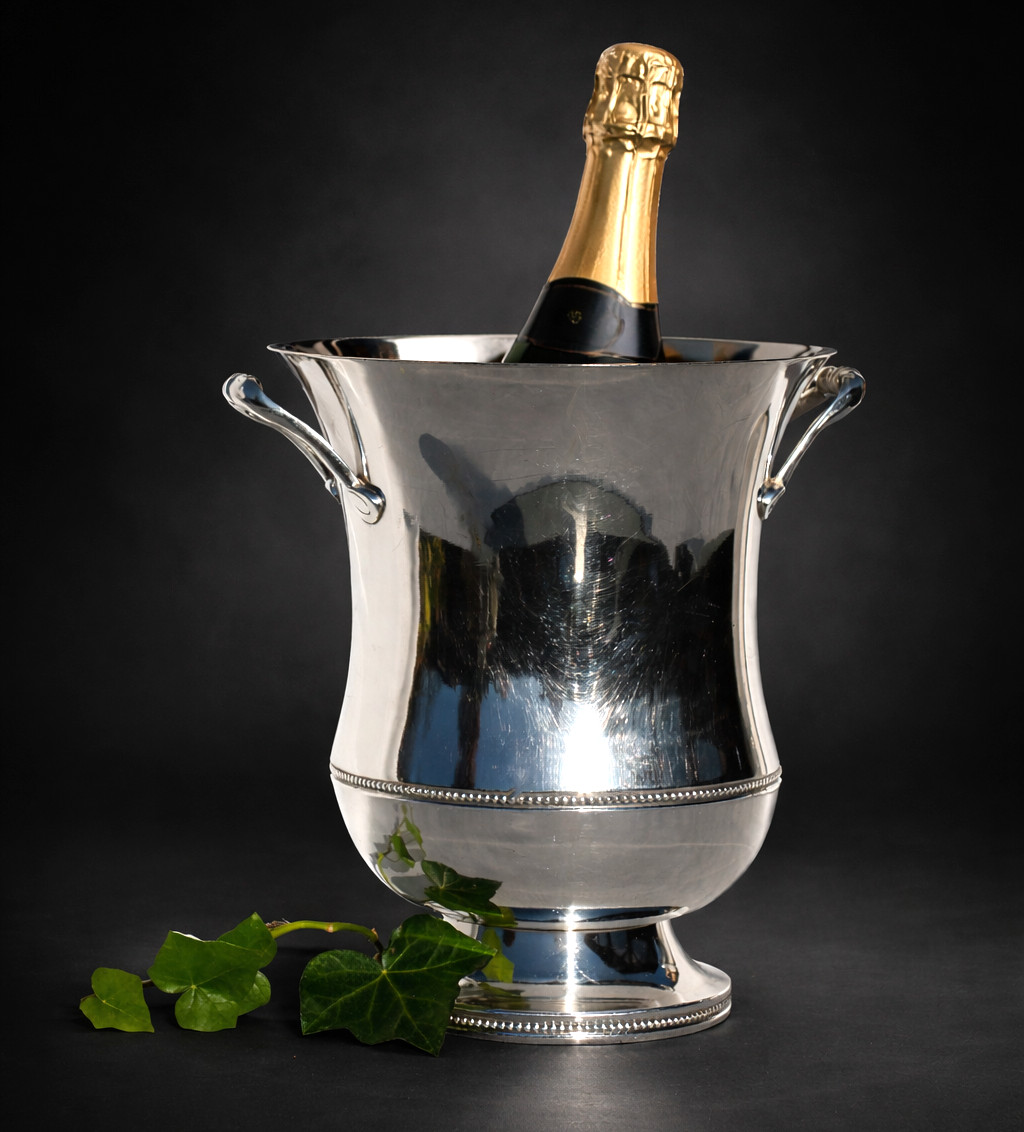 Seau A Champagne , Metal Argenté , Frises de Perles , 1930 , Vase , Rafraichissoir 