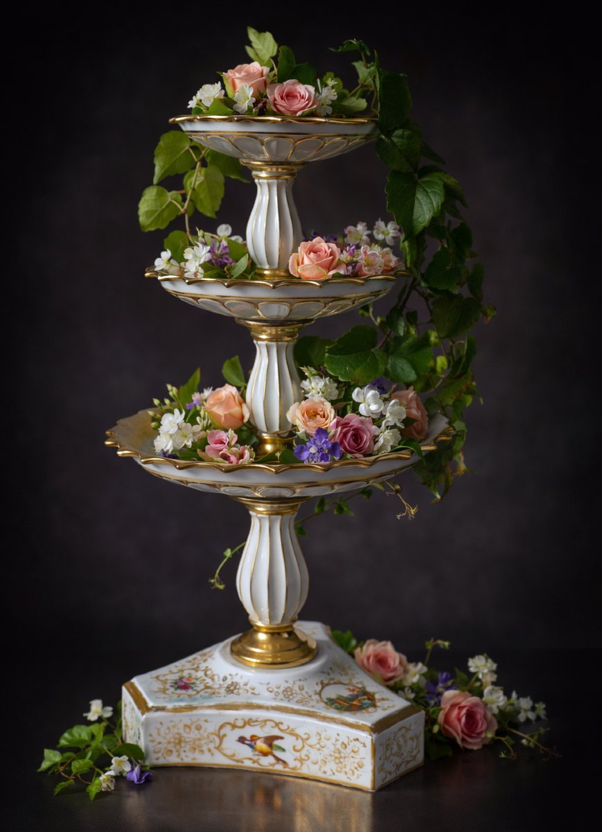 Grand Serviteur Muet En Porcelaine De Paris Epoque Napoleon III Decor Peint d'Oiseaux & Fleurs-photo-2