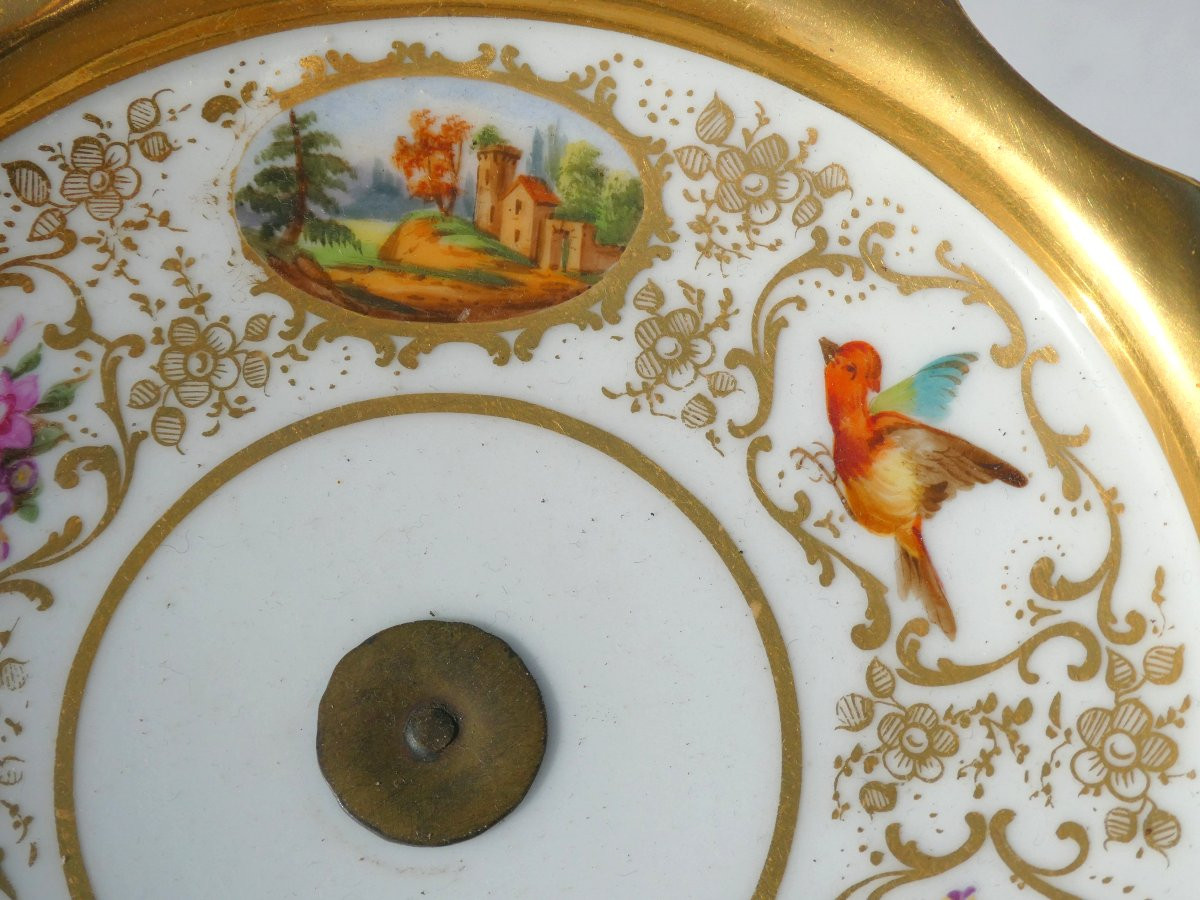 Grand Serviteur Muet En Porcelaine De Paris Epoque Napoleon III Decor Peint d'Oiseaux & Fleurs-photo-2