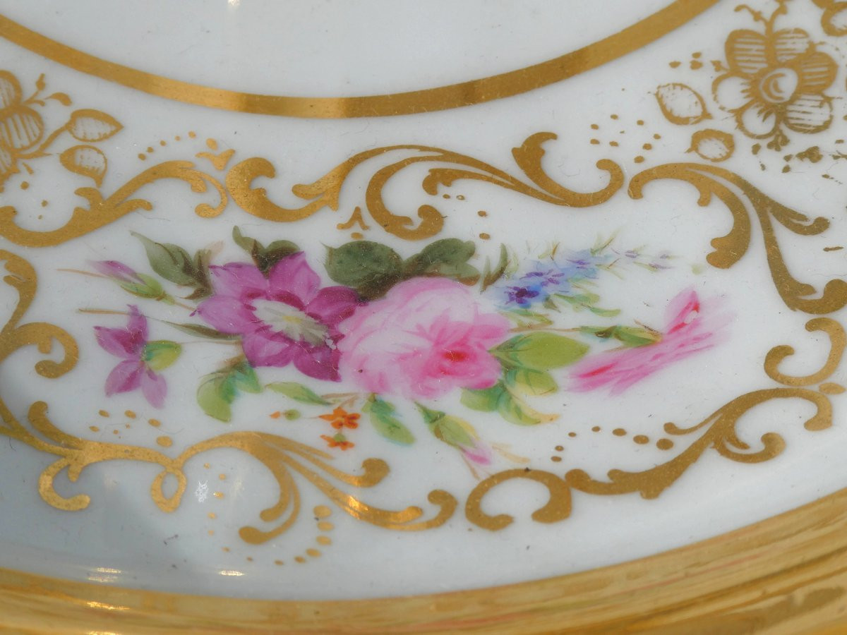 Grand Serviteur Muet En Porcelaine De Paris Epoque Napoleon III Decor Peint d'Oiseaux & Fleurs-photo-3