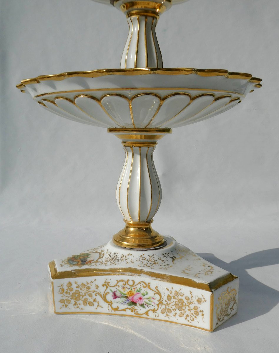 Grand Serviteur Muet En Porcelaine De Paris Epoque Napoleon III Decor Peint d'Oiseaux & Fleurs-photo-5