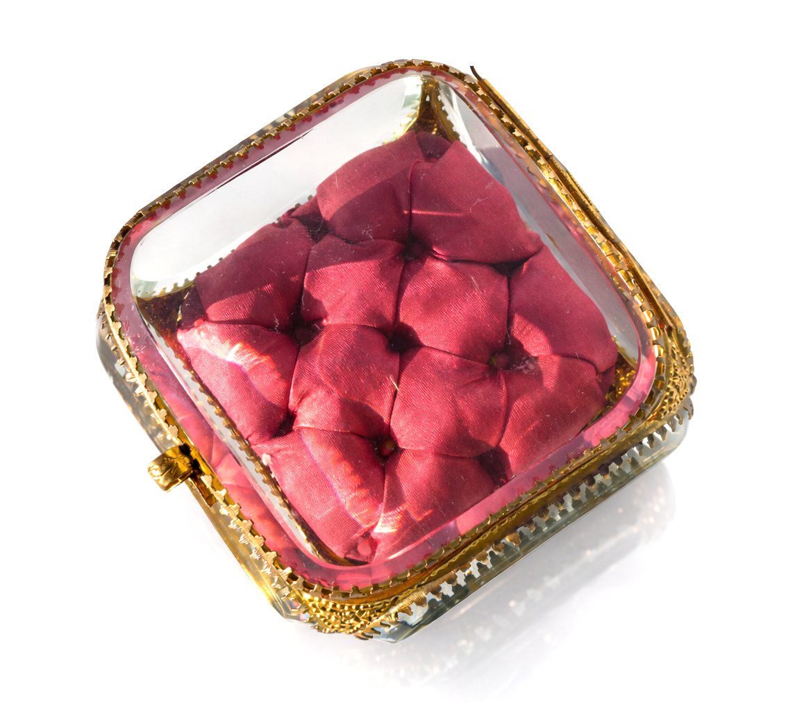 Boite à bijoux Epoque Napoléon III , Pomponne & verre , Capiton XIXe , Coffret / Ecrin-photo-3