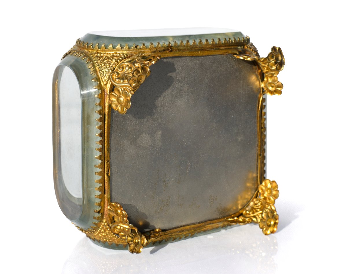 Boite à bijoux Epoque Napoléon III , Pomponne & verre , Capiton XIXe , Coffret / Ecrin-photo-1