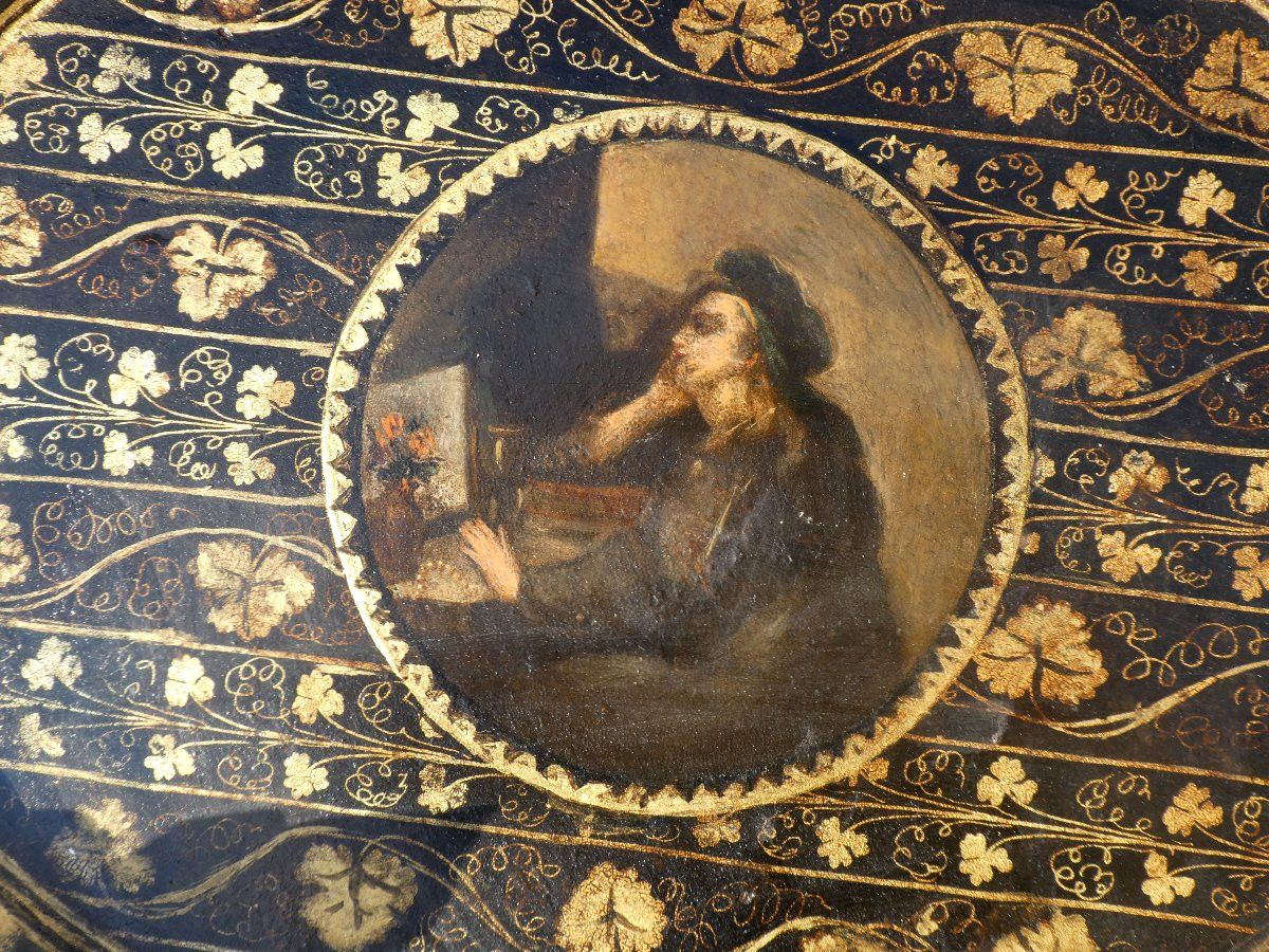 Painted Tin Tray, Charles X Period, Saint Mary Magdalene, 1820, 19th Century, Gilded-photo-2