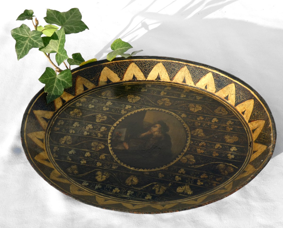 Painted Tin Tray, Charles X Period, Saint Mary Magdalene, 1820, 19th Century, Gilded-photo-3