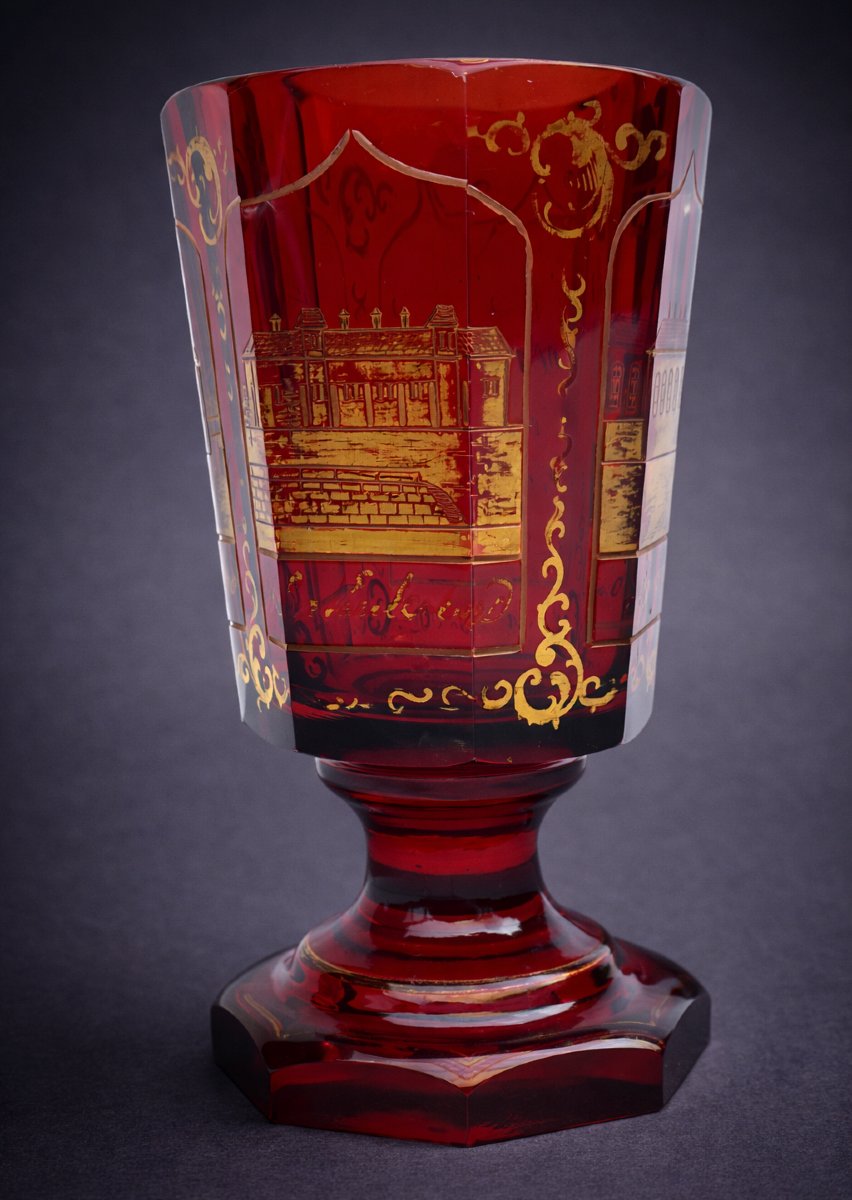 Verre De Curiste XIXe , Napoleon III , Cristal De Boheme Rouge Grenat , Andenne Souvenir-photo-2