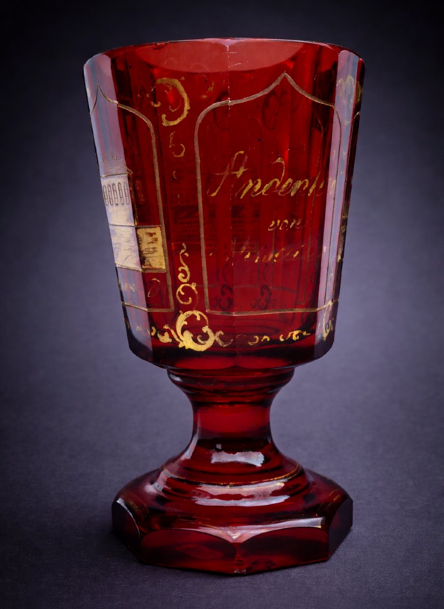 Verre De Curiste XIXe , Napoleon III , Cristal De Boheme Rouge Grenat , Andenne Souvenir-photo-3