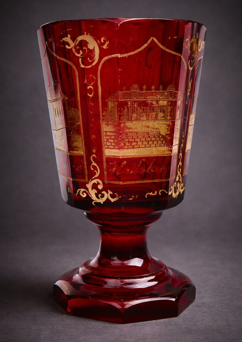 Verre De Curiste XIXe , Napoleon III , Cristal De Boheme Rouge Grenat , Andenne Souvenir-photo-4