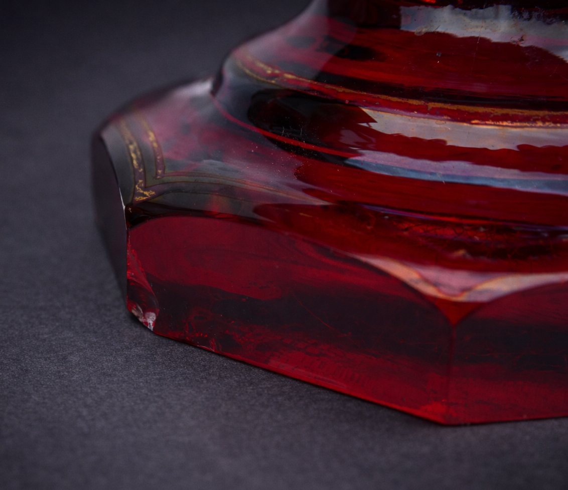 Verre De Curiste XIXe , Napoleon III , Cristal De Boheme Rouge Grenat , Andenne Souvenir-photo-1