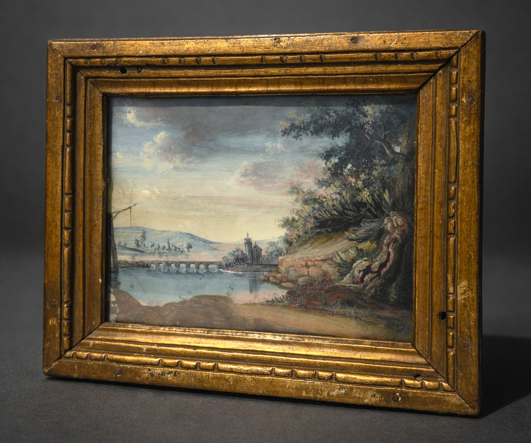 Gouache d'époque Empire Paysage Romantique Pont Debut XIXe Tour De Marlborough