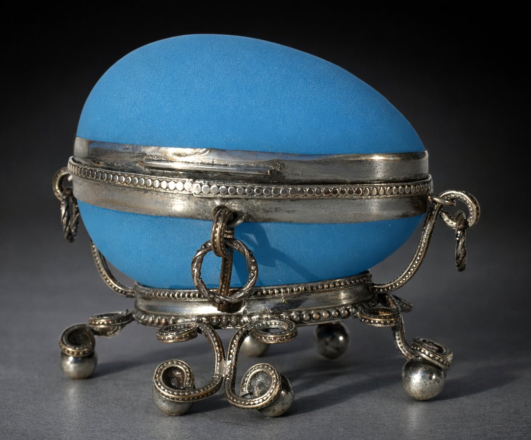 Vide Poche / Baguier En Opaline , époque Napoléon III , Boite à Bijoux XIXe , Oeuf Sur Monture-photo-2