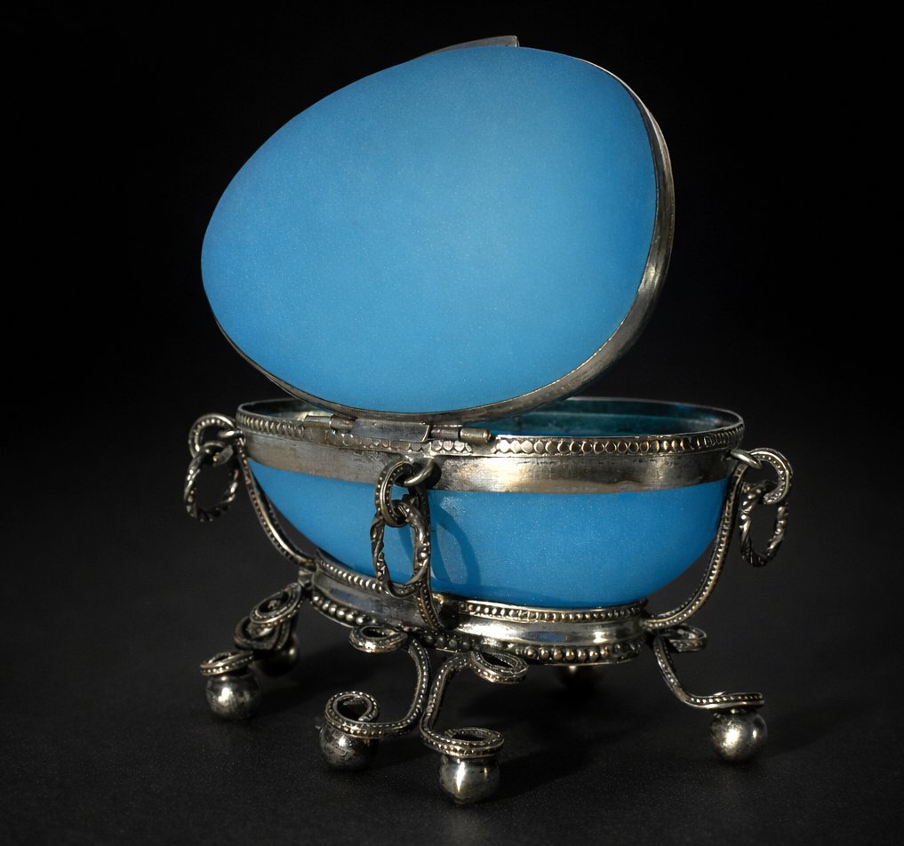 Vide Poche / Baguier En Opaline , époque Napoléon III , Boite à Bijoux XIXe , Oeuf Sur Monture-photo-3