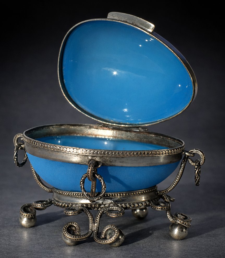 Vide Poche / Baguier En Opaline , époque Napoléon III , Boite à Bijoux XIXe , Oeuf Sur Monture-photo-4