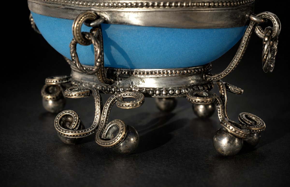 Vide Poche / Baguier En Opaline , époque Napoléon III , Boite à Bijoux XIXe , Oeuf Sur Monture-photo-1
