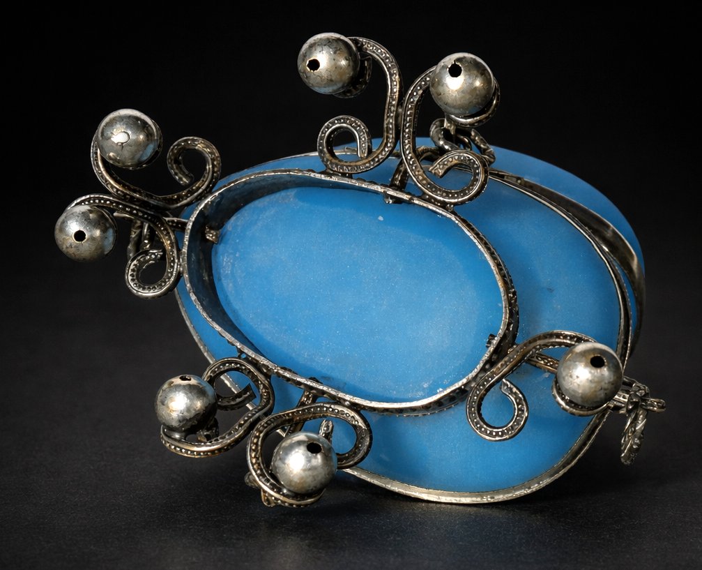 Vide Poche / Baguier En Opaline , époque Napoléon III , Boite à Bijoux XIXe , Oeuf Sur Monture-photo-2