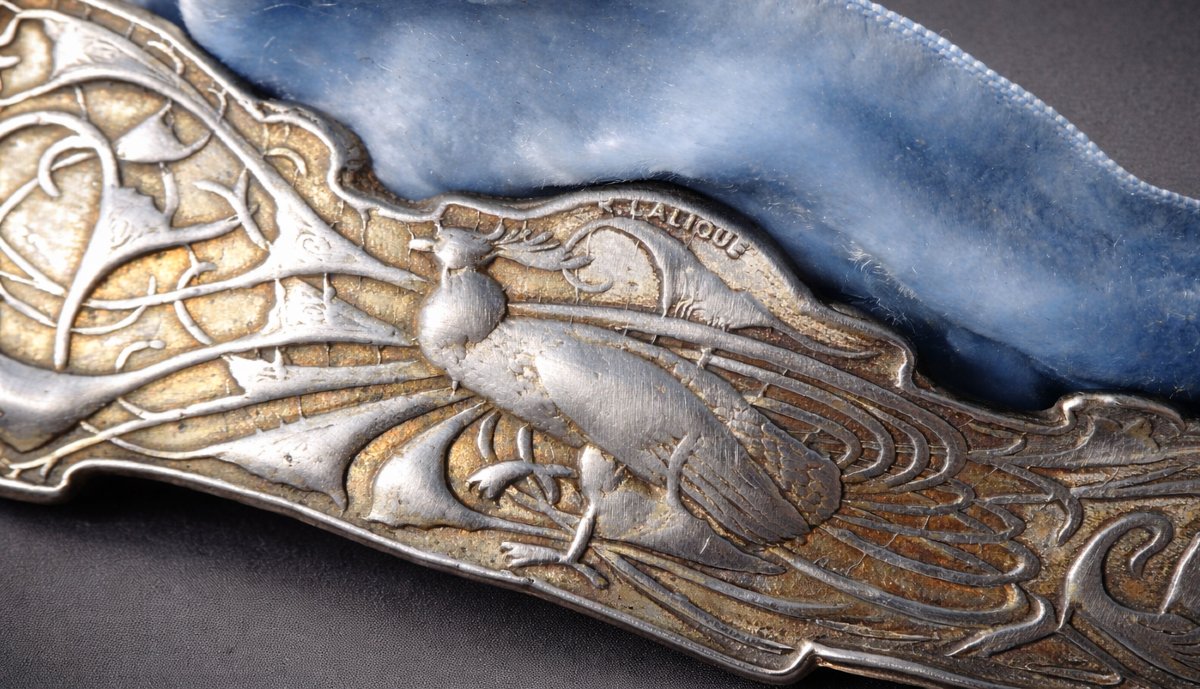 René Lalique Signed Belt Buckle, Art Nouveau Style Peacock, 19th Century Jewelry, 1900 Brooch-photo-2