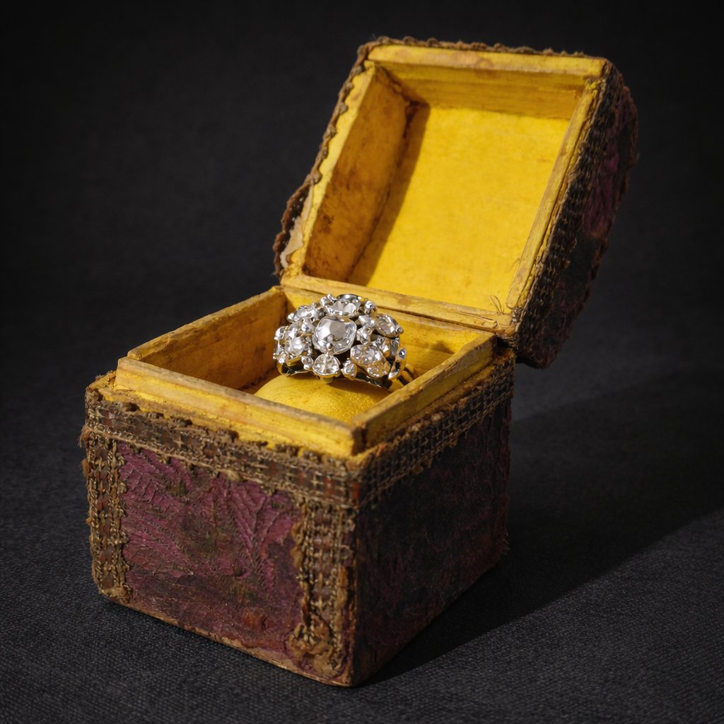 Louis XV Period Jewelry Box/ring, Wood Covered In Brocaded Silk, Case, 18th Century, 1750-photo-3