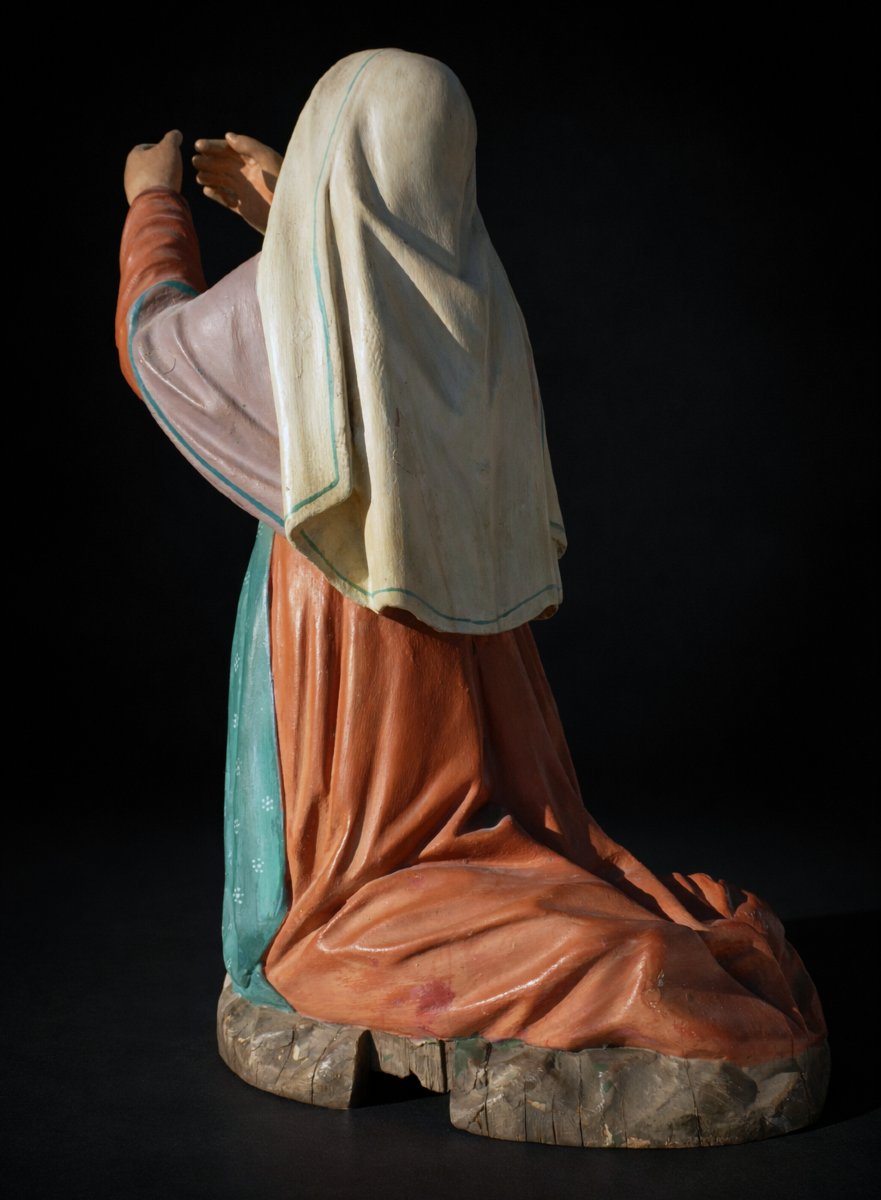 Virgin In Prayer, Polychrome Wood, Devotional Sculpture, Holy Orant, 19th Century, Napoleon III-photo-4