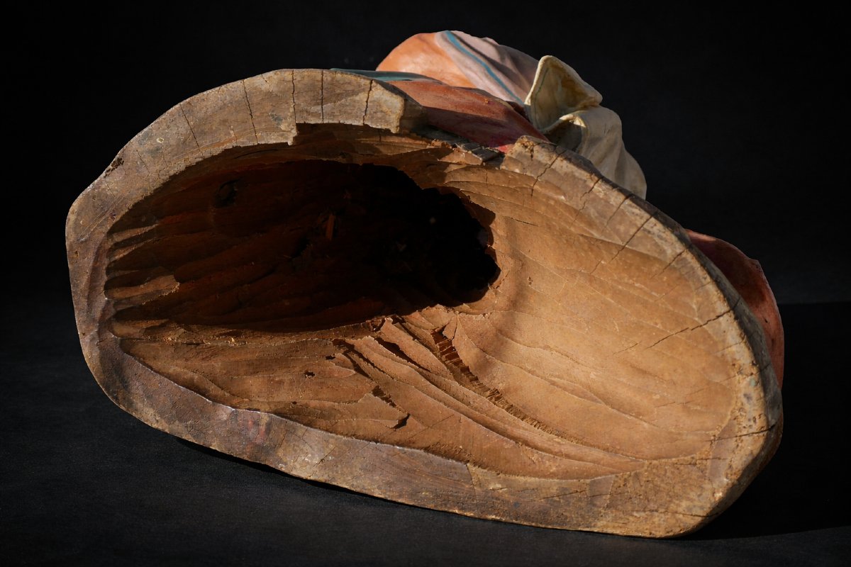 Virgin In Prayer, Polychrome Wood, Devotional Sculpture, Holy Orant, 19th Century, Napoleon III-photo-2